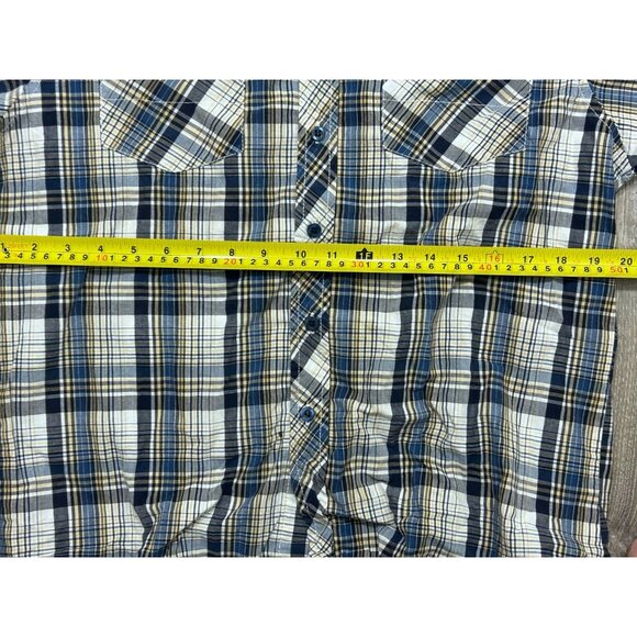 Burnside Button Down Shirt Men's Size M Short Sleeve Plaid Front Pocket Blue - Picture 7 of 8